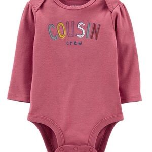 Baby Carter's “Cousin Crew” Long Sleeve Pink Bodysuit - 6 Months